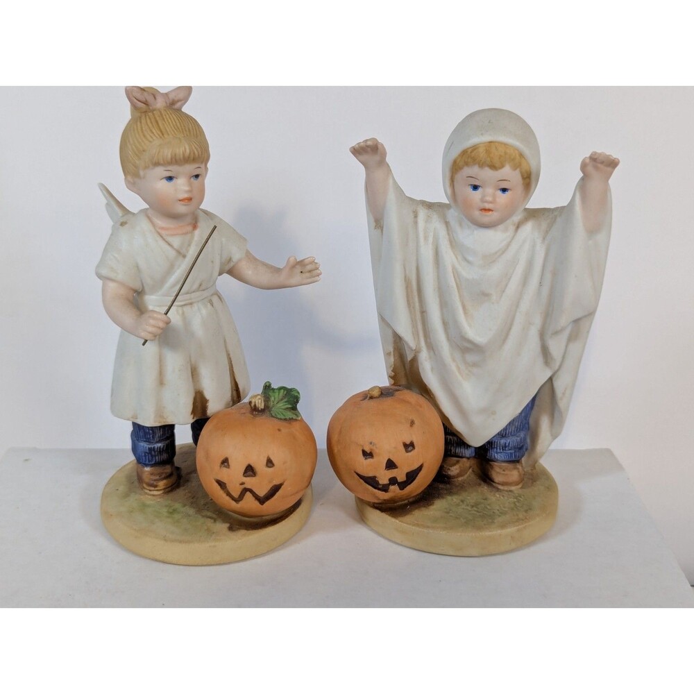 Denim Days “Halloween Fun” Set of 2 HOMCO Fall Pumpkin 1985 Figurines